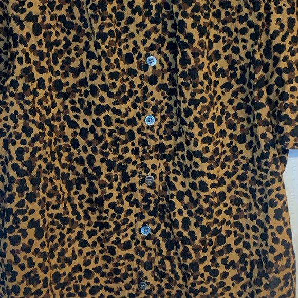 Madewell Animal Print Short Bubble Sleeve Crew Neck Button Up Shirt Womens XS - Picture 5 of 13
